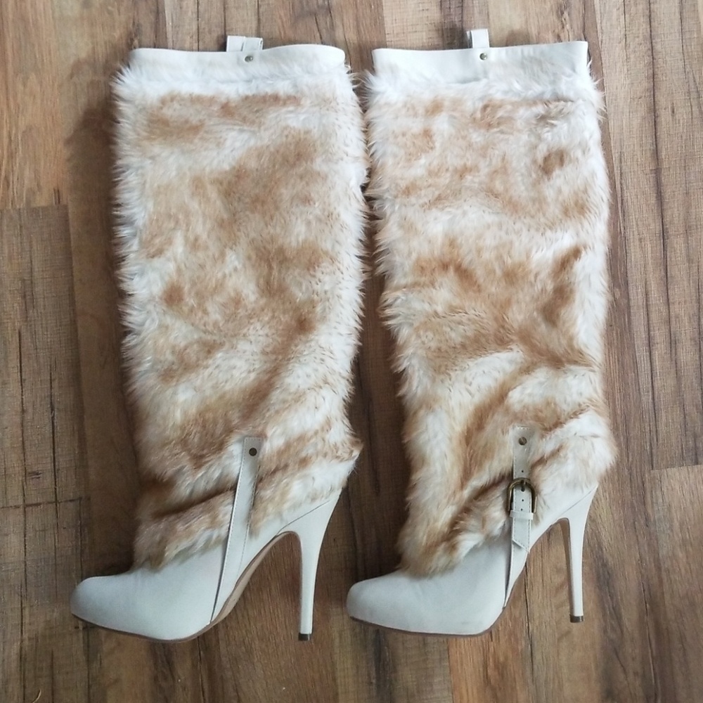 White fur heel boots
